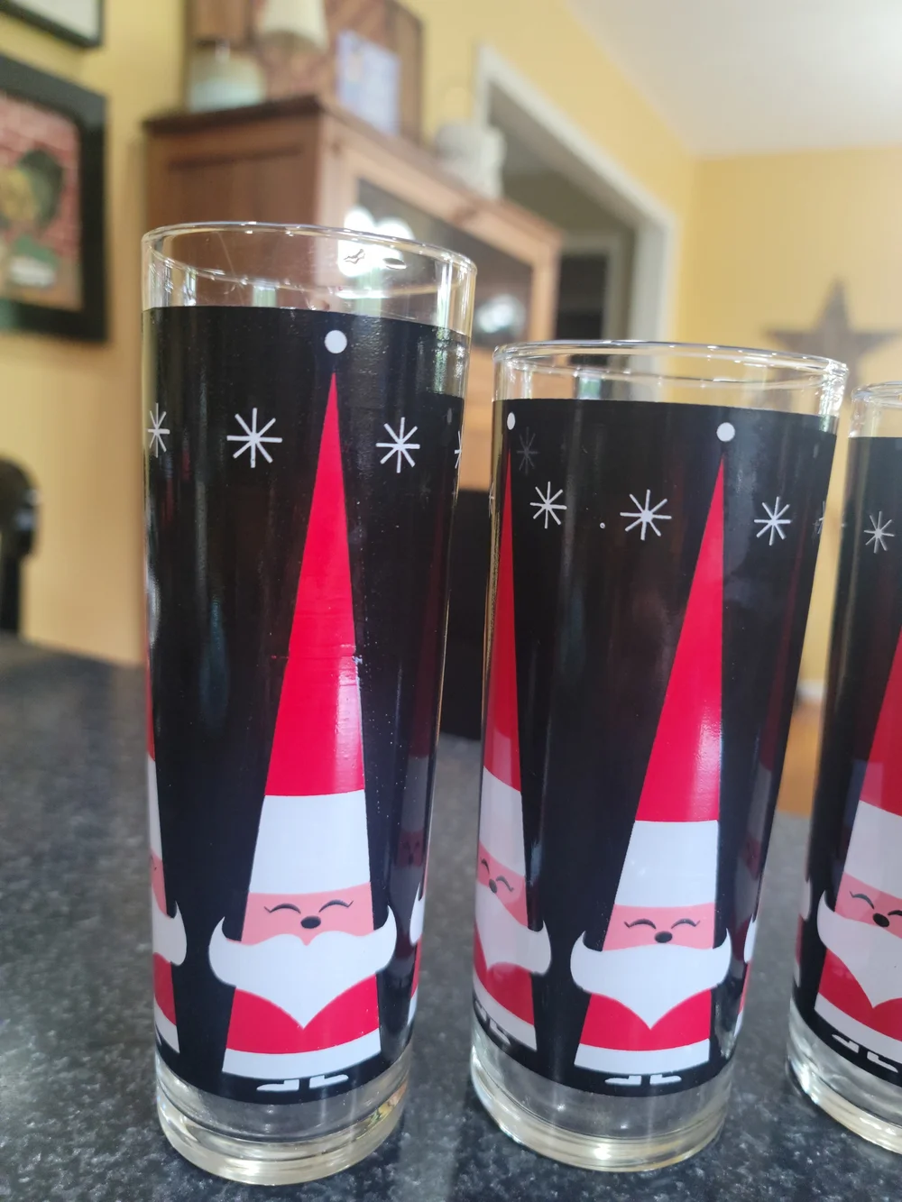 Vintage Libbey glasses feature a stylized Santa Claus 1960's 4 Pcs